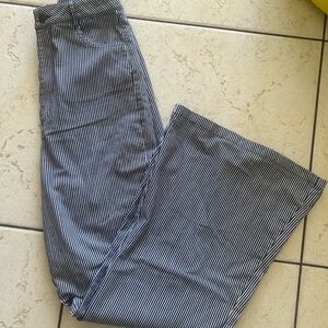 Valija Women's Navy and White Striped super high waisted flare pants.